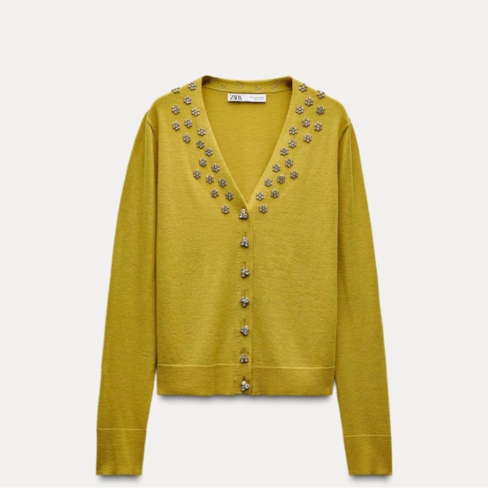 ZARA Yellow Embellished Cardigan